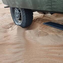 Wind turbulence dug a ditch around our wheels