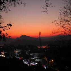 Sonnenuntergang, Mekong, Marktstände