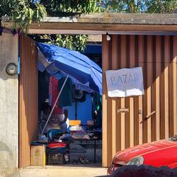 Some women were setting up for a yard sale across from where we got coffees.