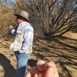 We had the same guide today as last week, named Moses. Here we're smelling seeds from a citronella t