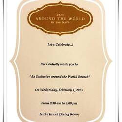 Invitation for the special brunch for the world cruisers — Aboard Insignia.