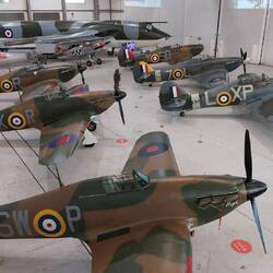 Overview of the exhibition hall; all 7 Hurricanes can be seen
