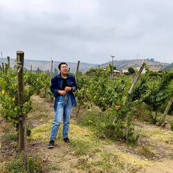 Our guide discussing the reasons why the Casa Marin wines are so special — Lo Abarca, Chile.