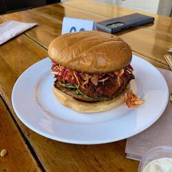Kimchi fried chicken sandwich