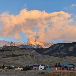 Fitz Roy bei Sonnenaufgang. Er wollte sich nicht ganz zeigen. Aber trotzdem schön