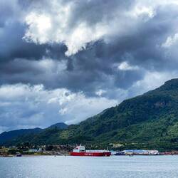 At anchor off Puerto Chacabuco, Chile.