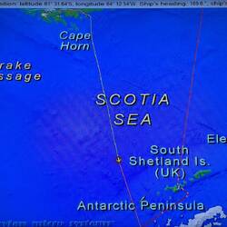 Our present position en route to the Antarctic Peninsula.