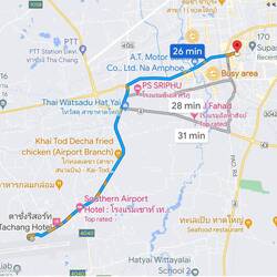 Path from Hat Yai airport to downtown. I managed to sort out a Grab all by my own self!