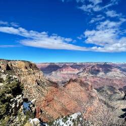 Blue skies, red rocks and snow
