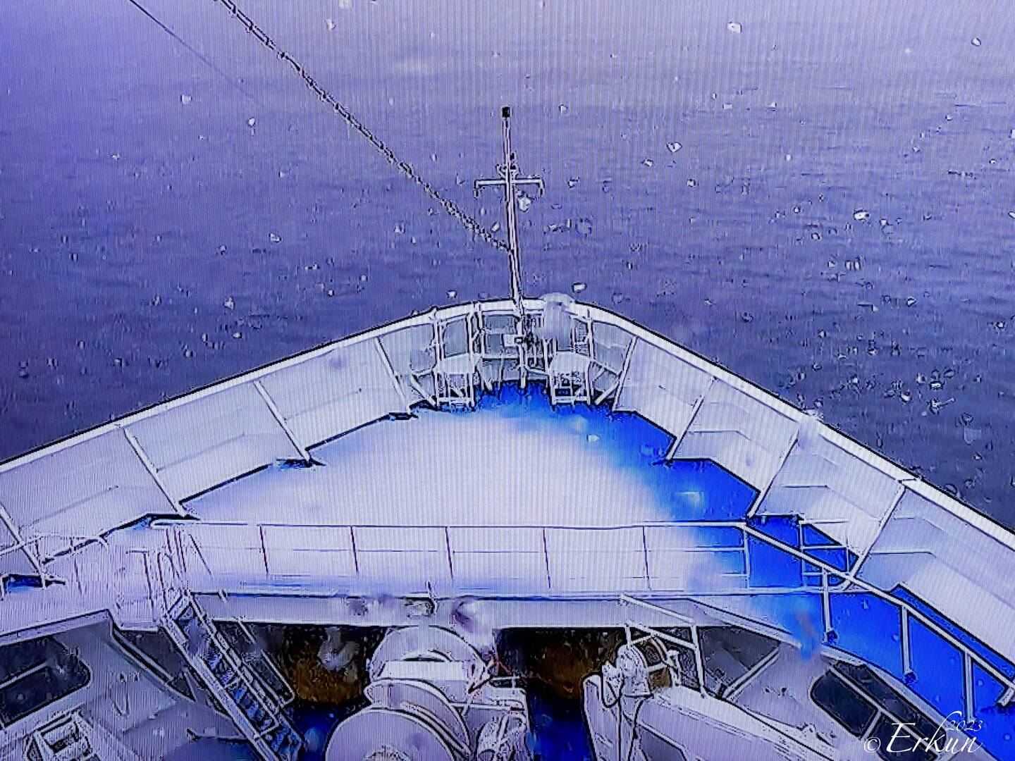 Snow on Insignia's bow — Dallman Bay, Antarctica.