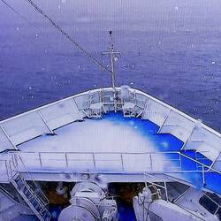 Snow on Insignia's bow — Dallman Bay, Antarctica.