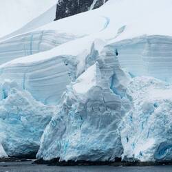 Close up of the face of a tidewater glacier — Gerlache Strait, Antarctica.