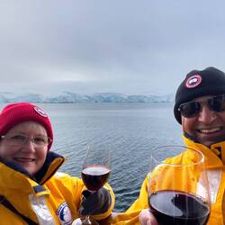 On our veranda ... toasting a great day in Antarctica — Neumayer Channel.