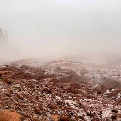 The buttes disappeared in the snow flurries