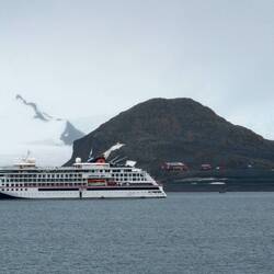 Hanseatic Spirit passengers landing near the research station — Half Moon Island ... S Shetlands.