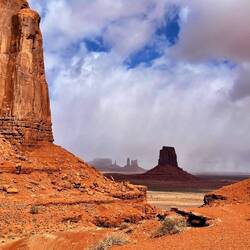 Snow flurries in the distance