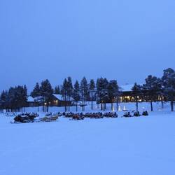 Snowmobiles on the frozen lake