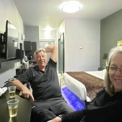 Finally ... in our room ... having a night cap! It was almost 2:00am! But we are here!