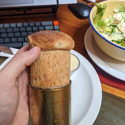 The second coffee shop baked their own bread in metal mugs.