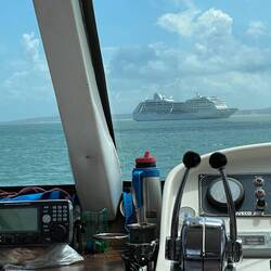 The tender back to our ship... interesting, no one at the helm!