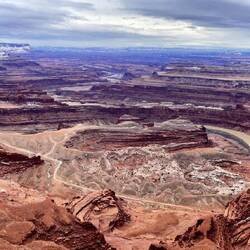 Panoramic of Dead Horse State Park looking out over Canyonlands National Park