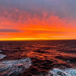 Sunset as we cruise north from the Falkland Islands.