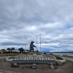 Milodon statue at the entrance of Puerto Natales