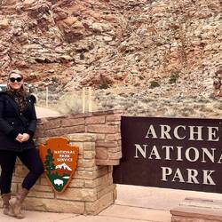 Selfie at the Arches National Park sign