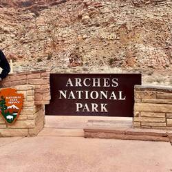Selfie at the Arches National Park sign