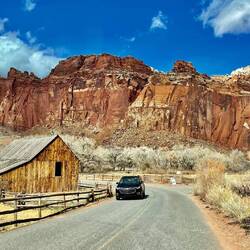 The road through the Fruita section of Capitol Reef National Park