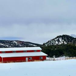 I love red barns and they look even more amazing in the snow