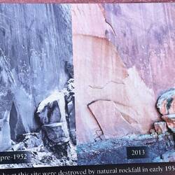 Part of the rock wall fell away taking some of the petroglyphs with it