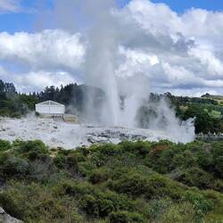 Da gehen die Geysire los. Drei Stück nebeneinander. Welches Glück wir hatten.
