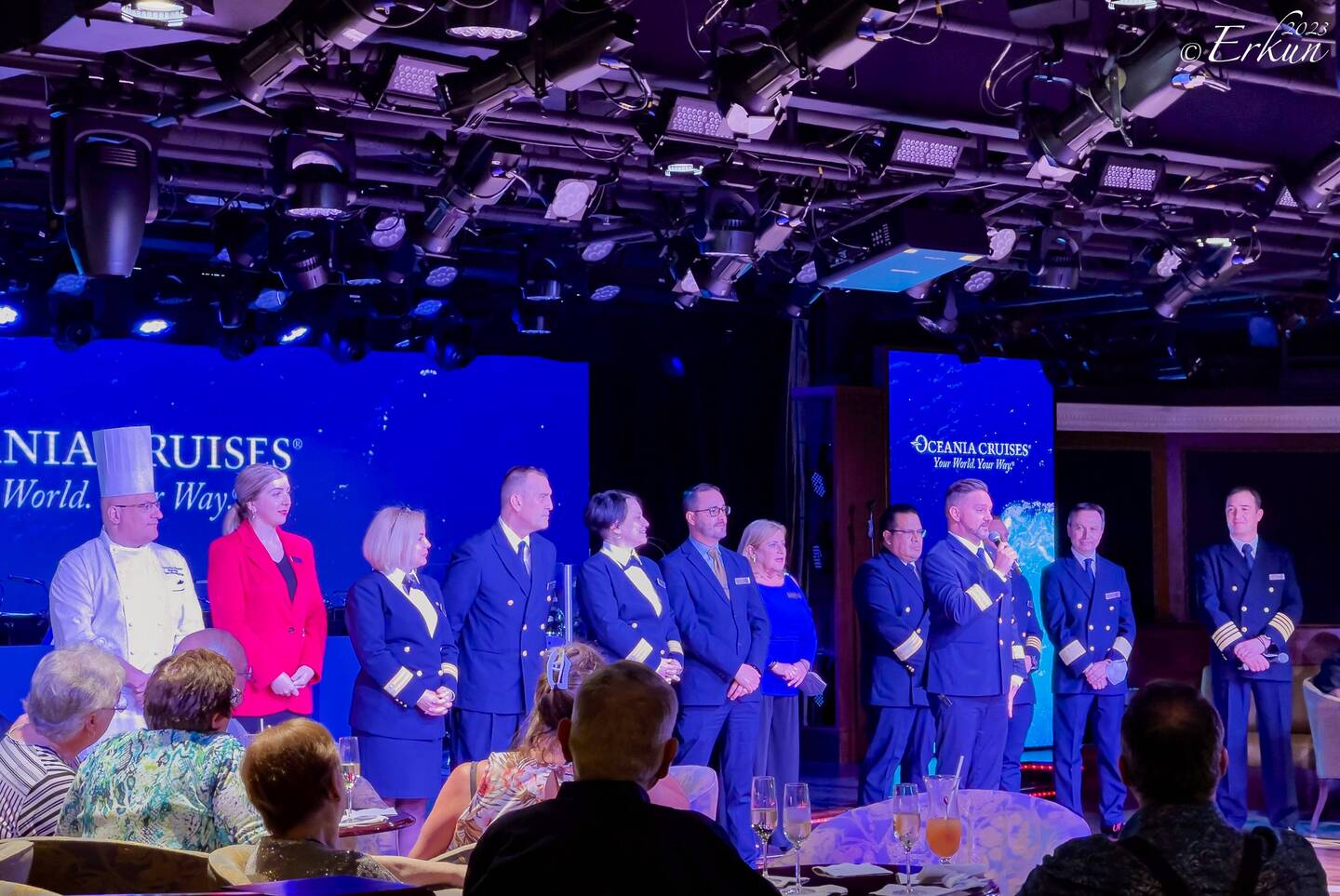 The senior officers of Insignia introducing themselves at the Captain's Welcome Celebration.
