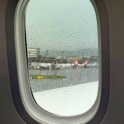 Bad weather kept us from leaving the airport