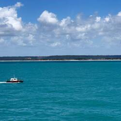 Beautiful color of the water as we approach our berth — Maceió, Brazil.