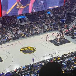 The teams warming up