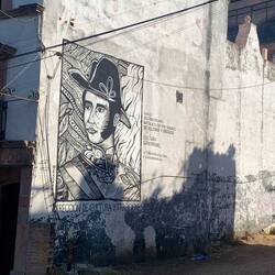 Mural at the top of the steps.