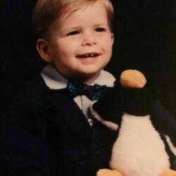 Dylan + penguin (gotta start them early 🤣)
