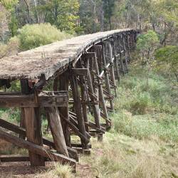 Old trestle railway bridge we spotted along the road. Rail line is now a rail trail