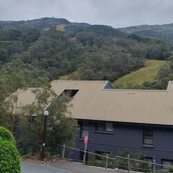 View from hotel terrace up to Kosciuszko lookout, (the chairlift on left)