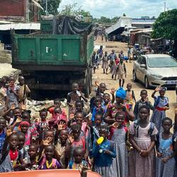 School children on the way to school