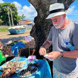 Brad sampling smoked fish