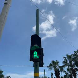 die Ampelmännchen werden immer dynamischer - in Kolumbien wird dann über die Straße geflogen