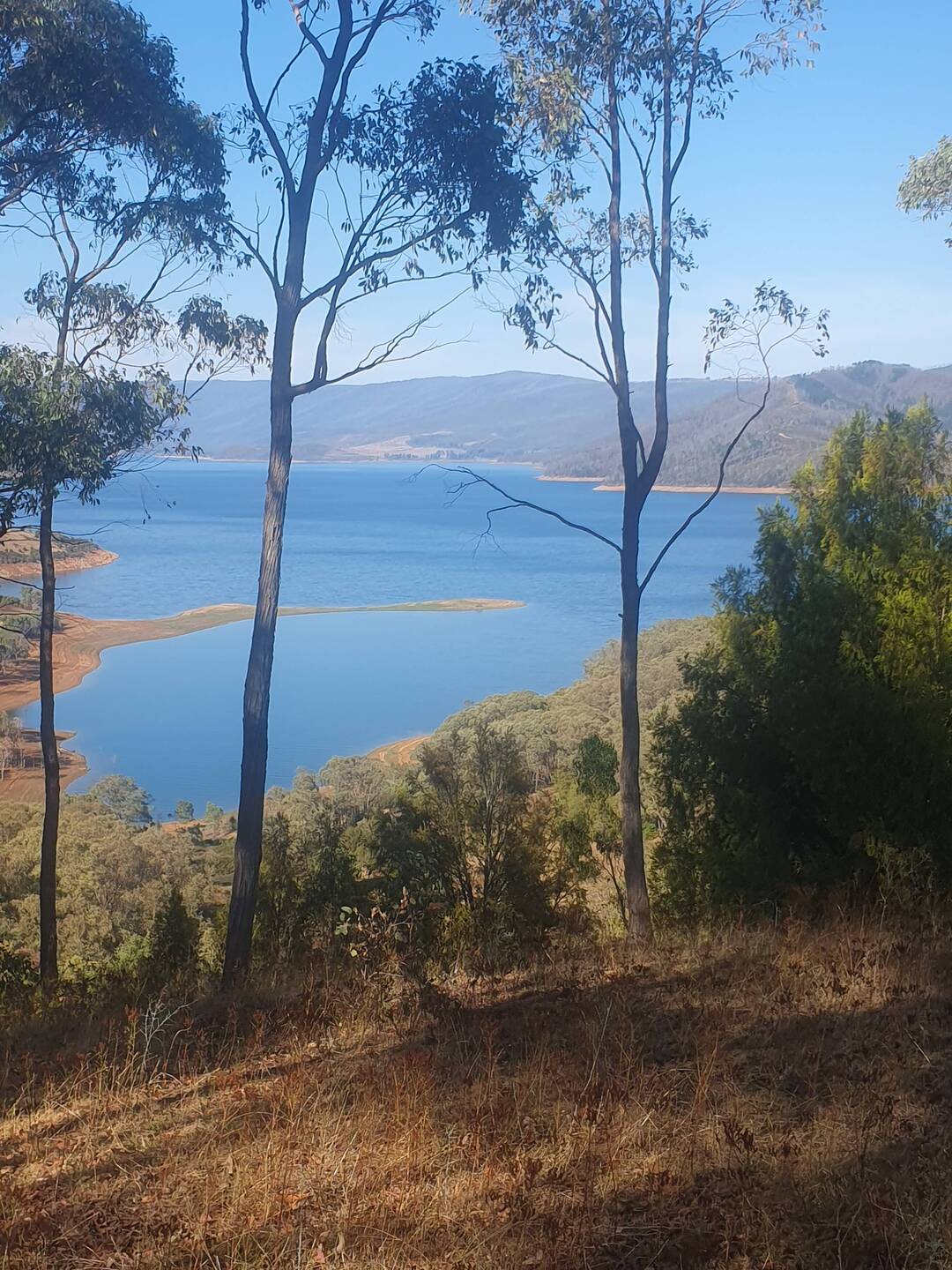 View over Blowering Dam where the world water speed record was set in the 1970's
