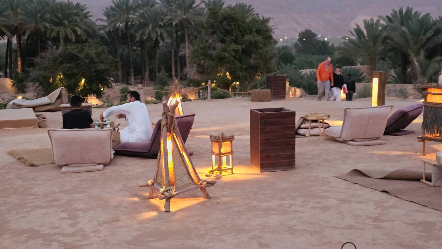 Saudis "breaking the fast of Ramadan after sun set with a soup.