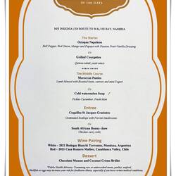 Tonight's menu was a selection of unique dishes — RTW Dinner Aboard Insignia.