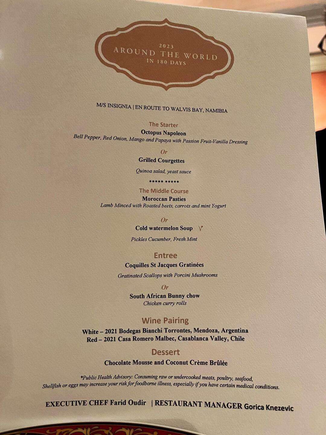 The menu