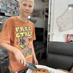 Brax on dinner duty, meatball subs