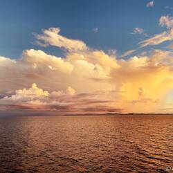 Sunset sailaway — Aboard Insignia.